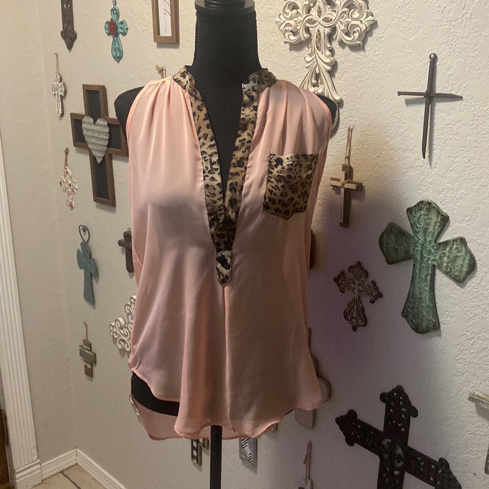 Charlotte Russe peach and leopard silky top size small